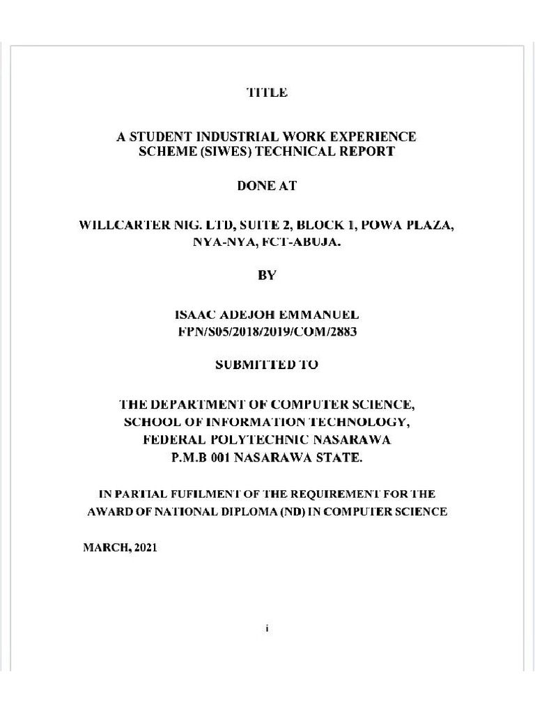 Siwes Report | PDF