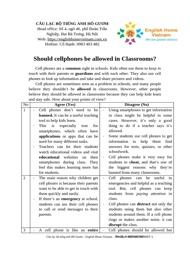 Should Cell Phones Be Allowed in Classrooms? | PDF | Mobile Phones ...