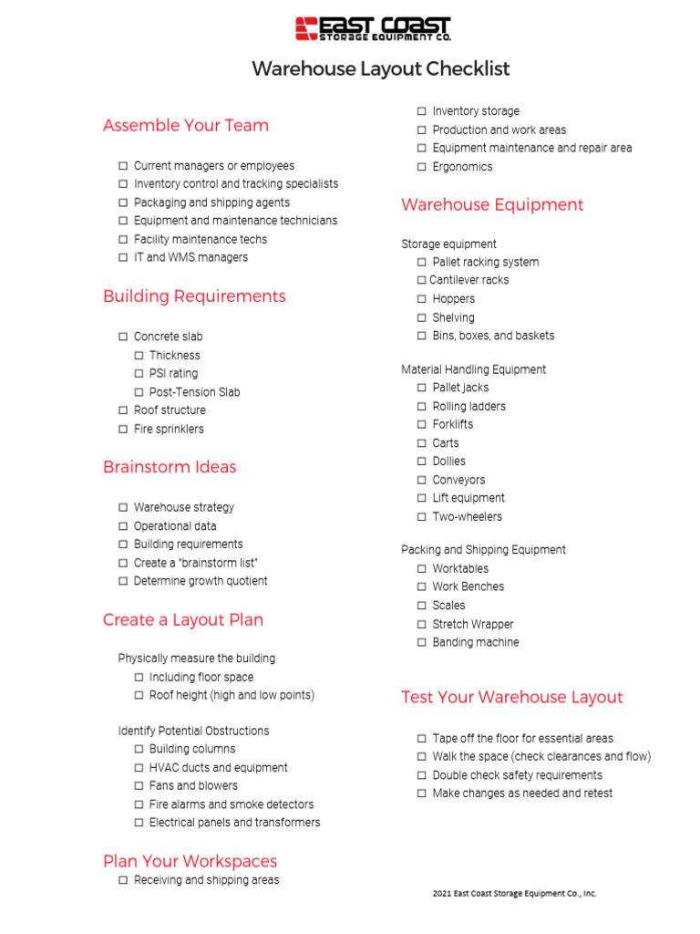 Warehouse Setup Checklist Guide | PDF | Warehouse