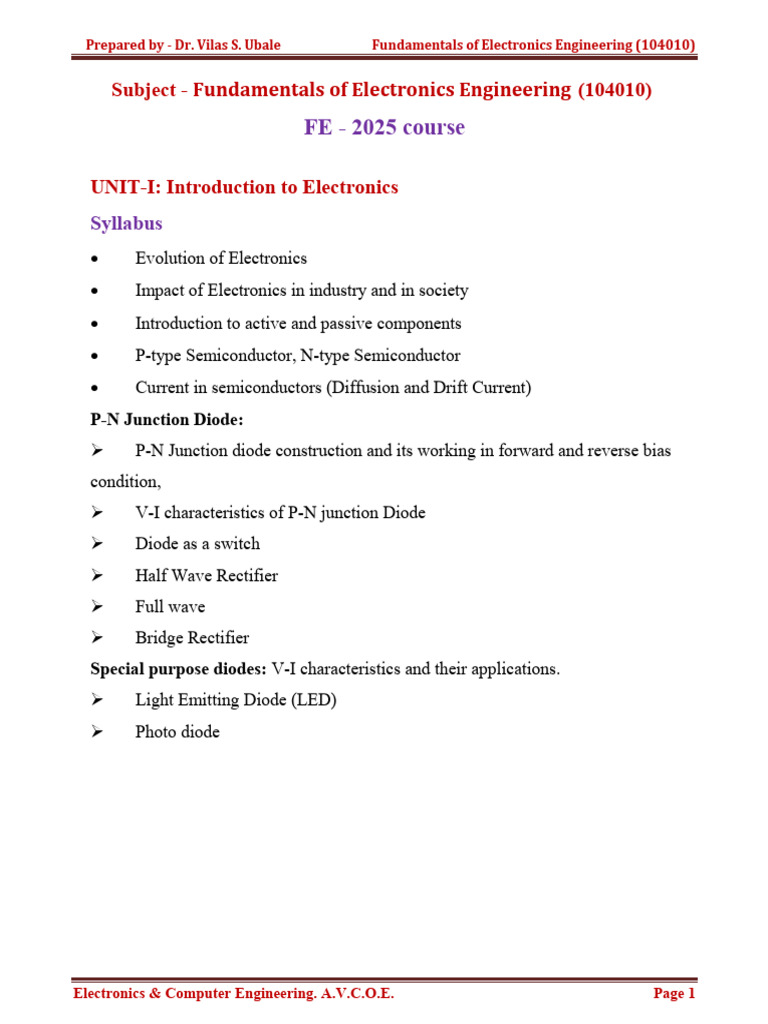 Fundamentals of Electronics Engineering | PDF | Rectifier | P–N Junction