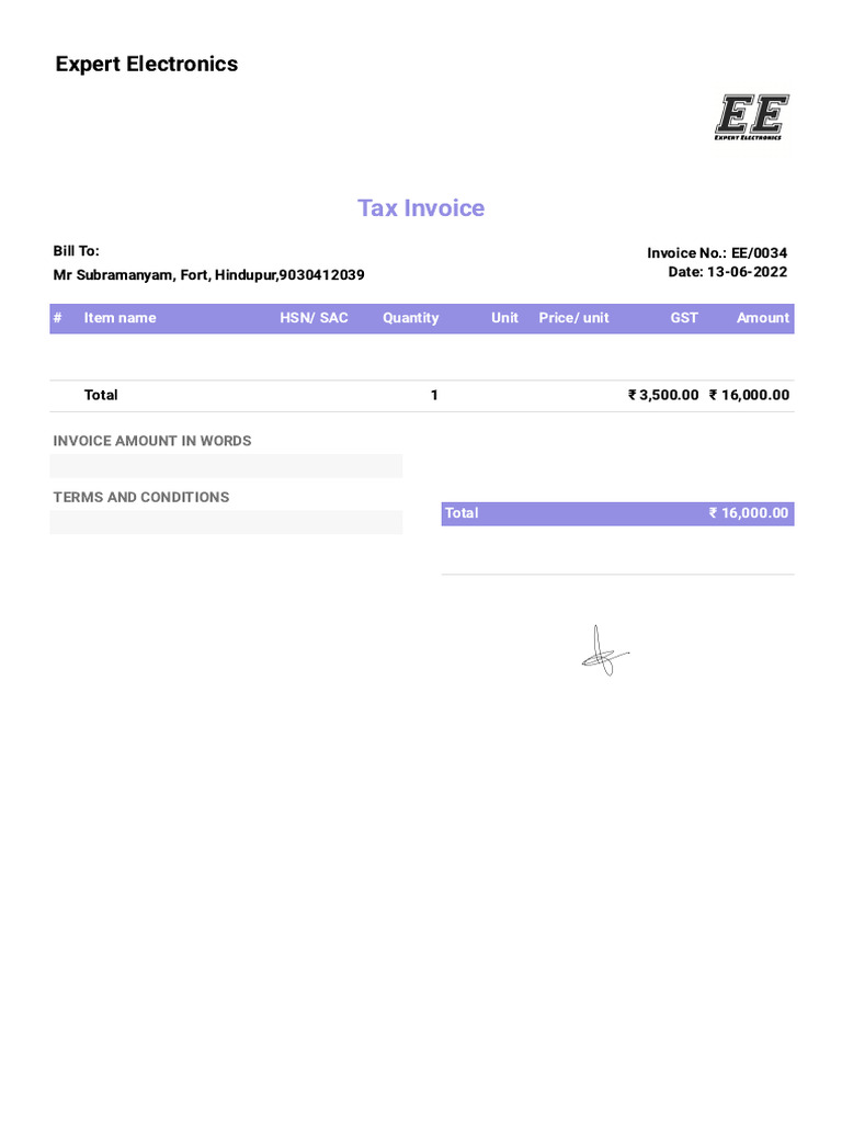 Expert Electronics Invoice EE/0034 | PDF