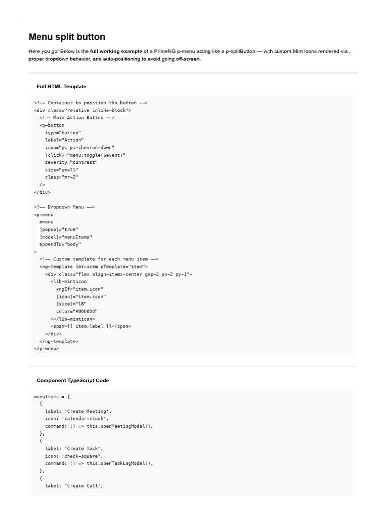 PrimeNG Split Button with Menu Example | PDF | Receipt | Language ...