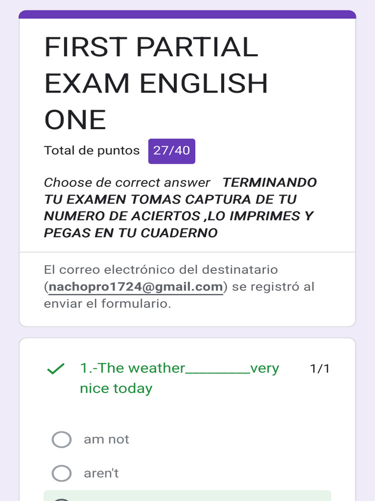First Partial Exam English One | PDF
