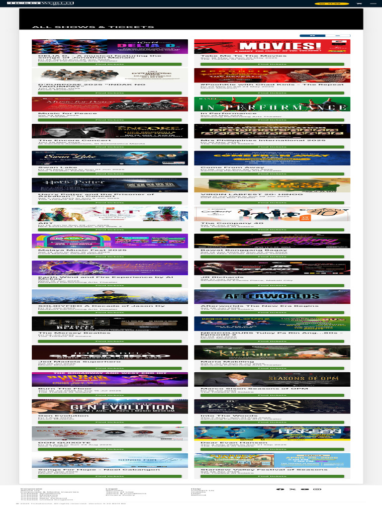 ALL SHOWS & TICKETS Tickets Tours and Events Ticketworld | PDF
