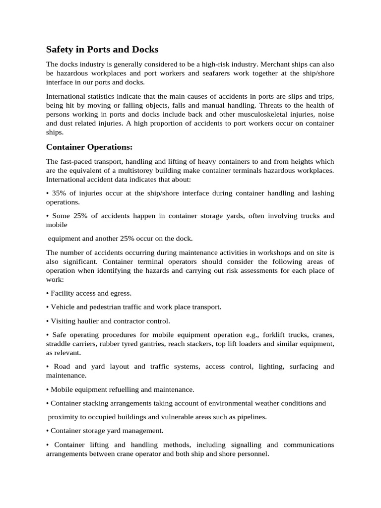 Port and Dock Safety Guidelines | PDF | Hazards | Dangerous Goods