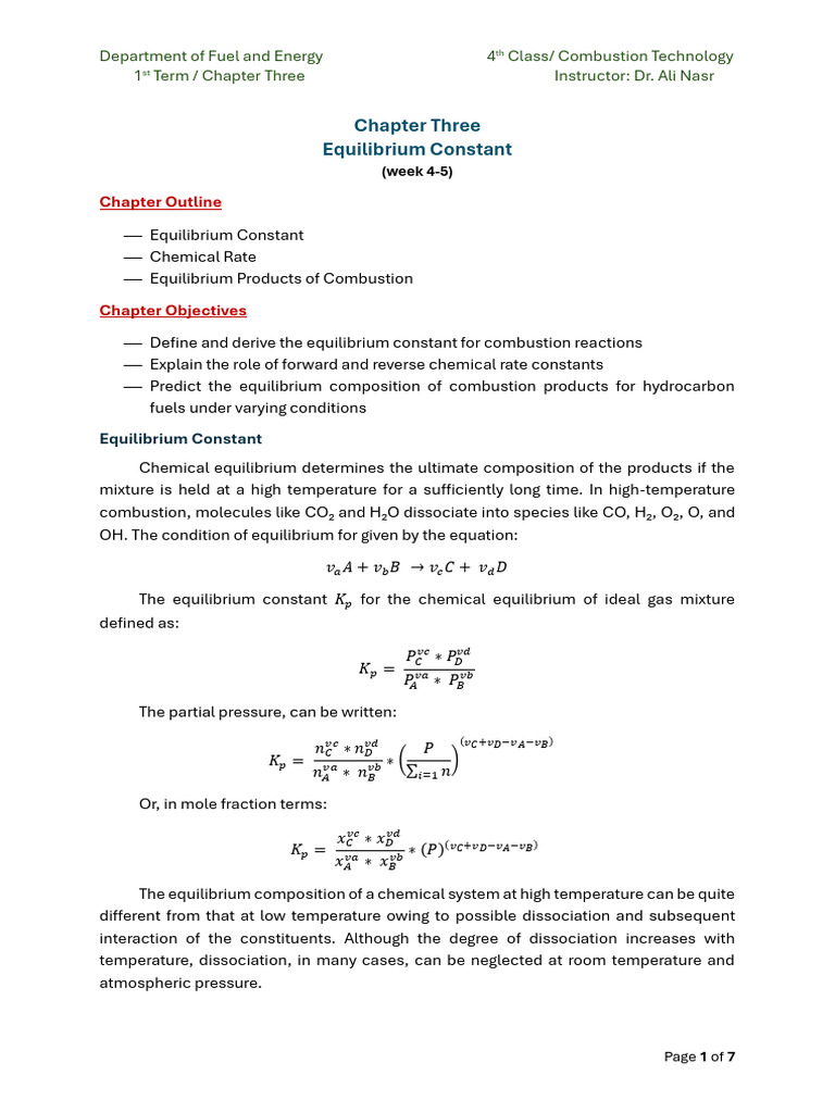 Combustion Technology - CH 3 | PDF | Chemical Equilibrium | Combustion