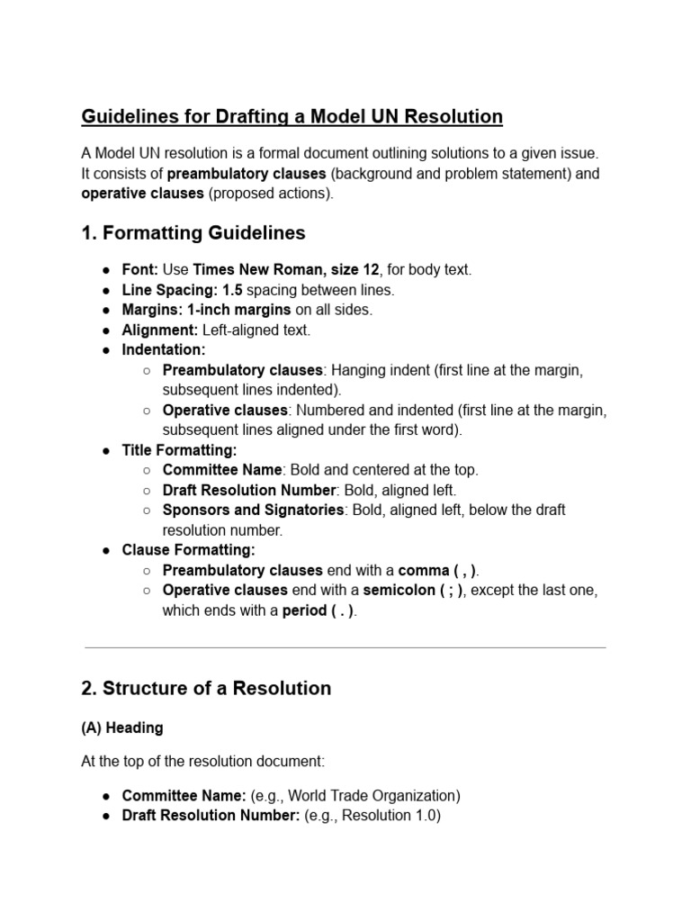 Model UN Resolution Drafting Guide | PDF | Clause | Natural Environment