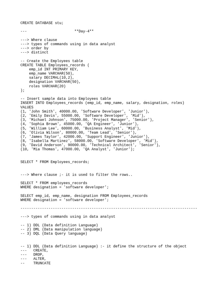 SQL Commands for Data Analysts Guide | PDF | Information Science ...