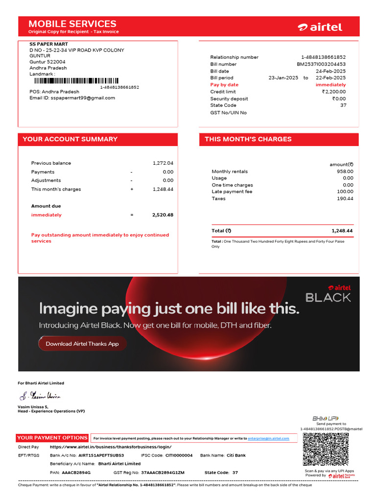 Invoice for Infinity 299 Corporate Plan | PDF | Payments | Cheque