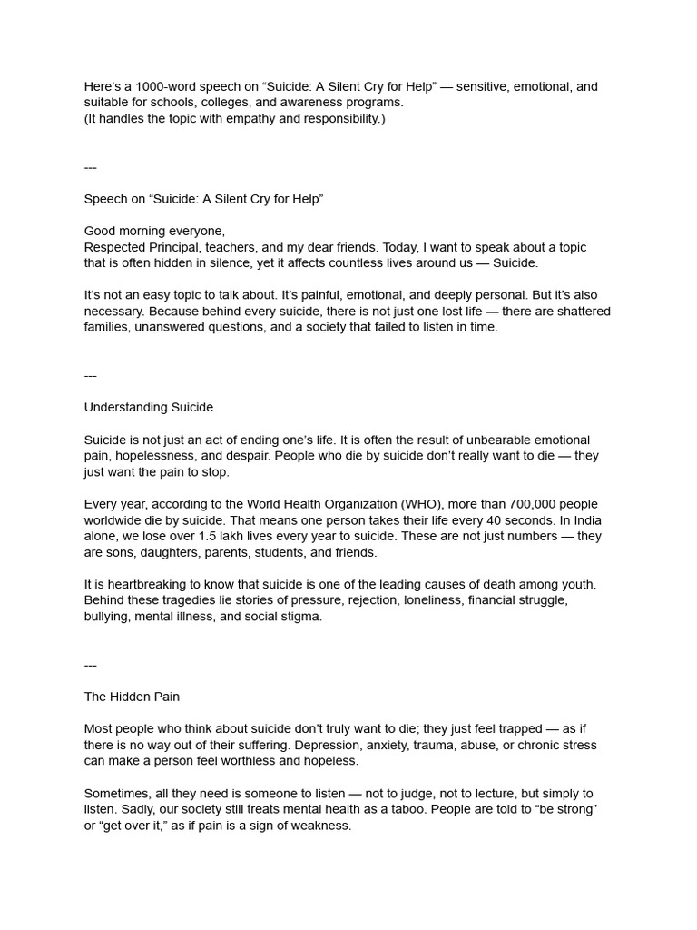 Suicide Awareness: A Call for Help | PDF | Mental Health | Cyberbullying
