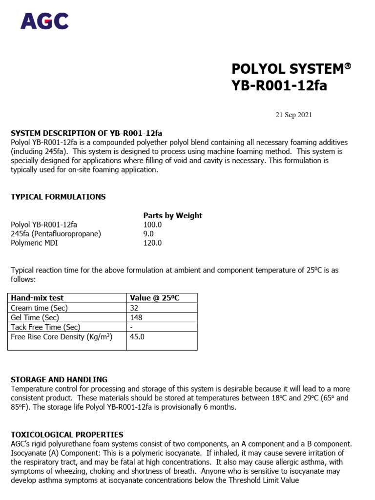 Polyol YB-R001-12fa System Overview | PDF | Asthma