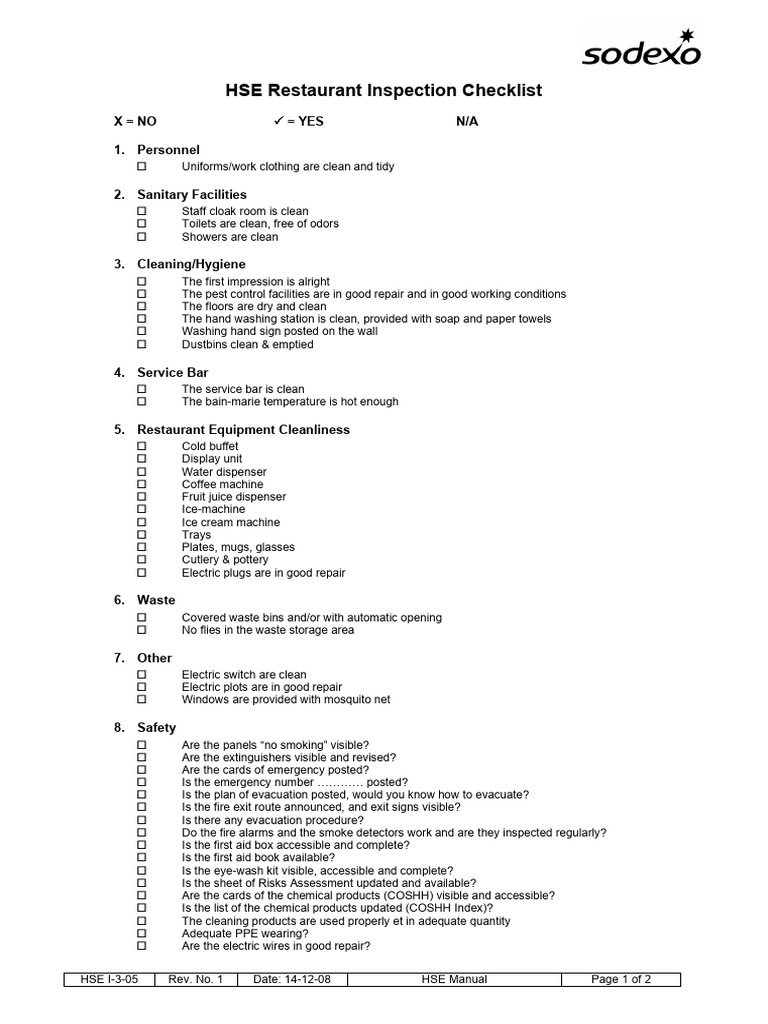 HSE I-3-05 Restaurant Inspection - en | PDF | Safety
