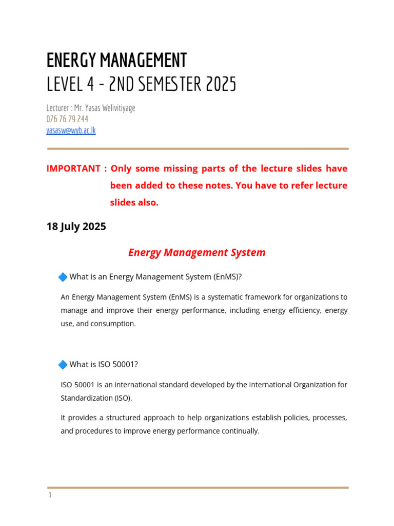 Energy Management System Note | PDF | Energy Management | Carbon Footprint