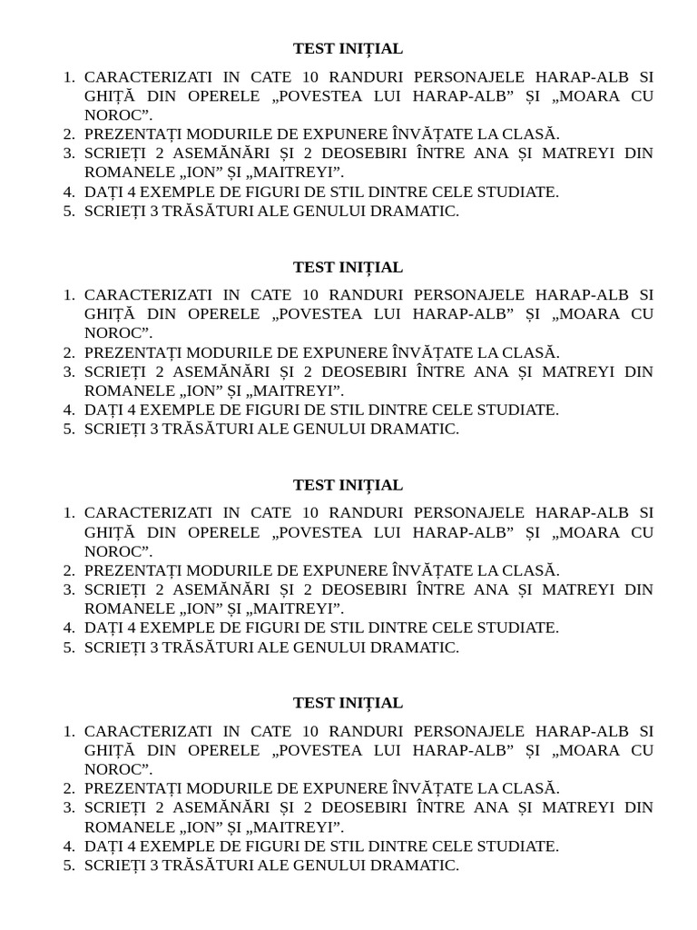 Test Initial Clasa 11 | PDF