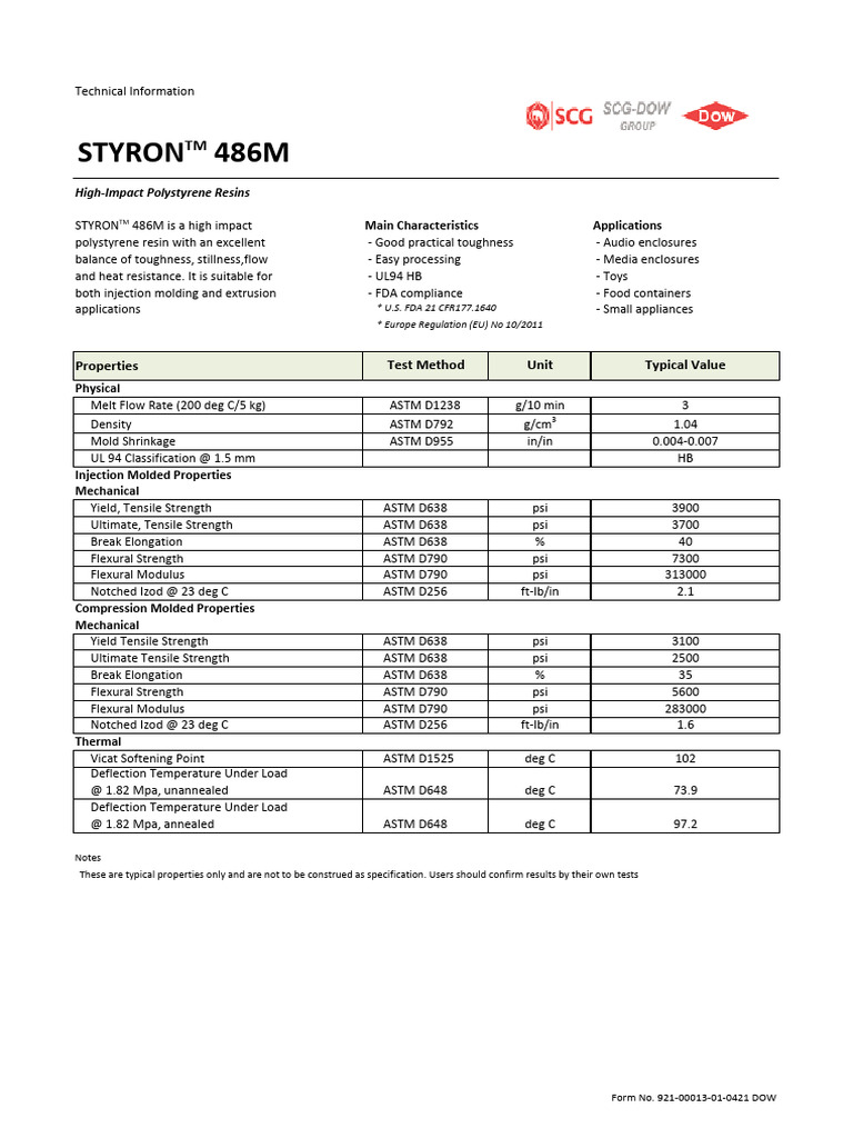 STYRON 486M High-Impact Polystyrene | PDF | Strength Of Materials ...