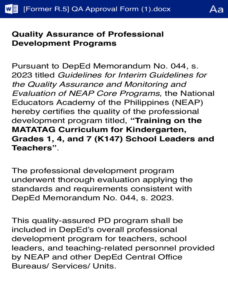 (Former R.5) QA Approval Form | PDF