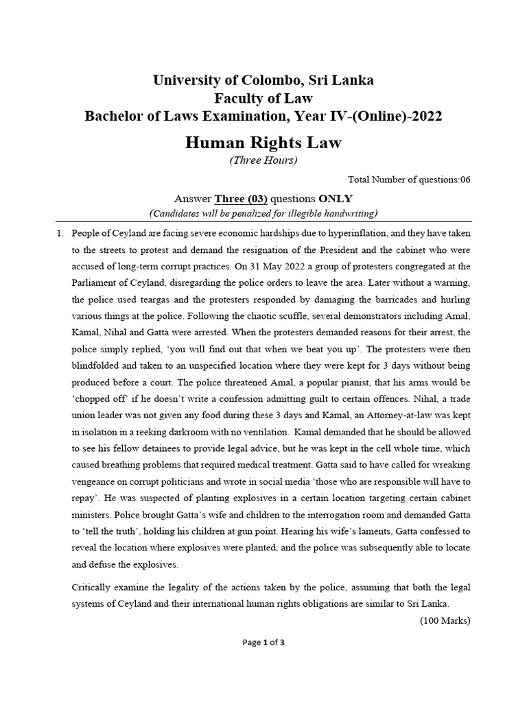 Human Rights Law Exam Questions 2022 | PDF | Convention On The ...