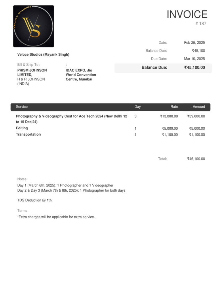 Invoice for Photography Services | PDF
