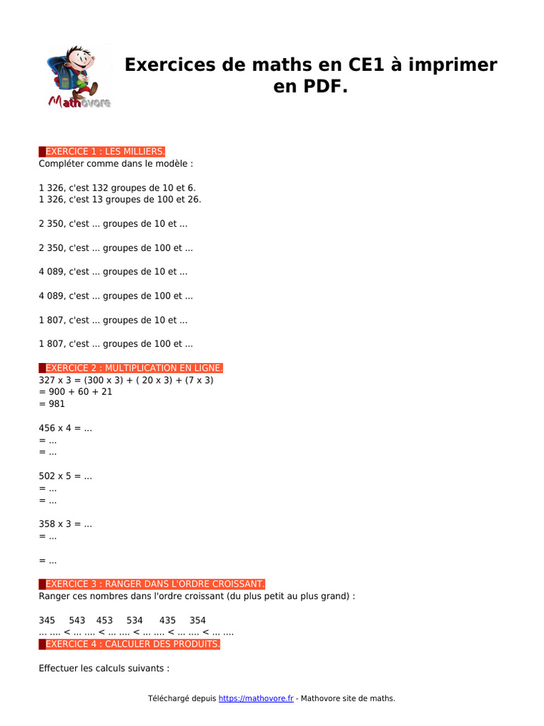 Exercices de maths CE1 à imprimer PDF | PDF