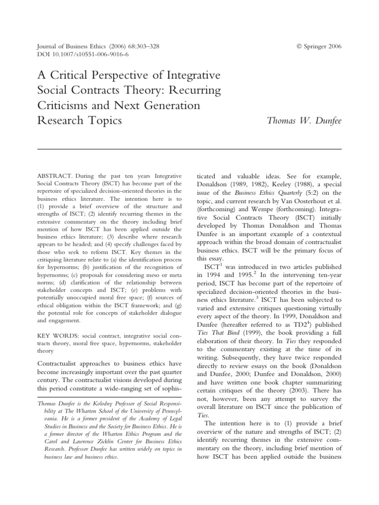 Critique of Integrative Social Contracts Theory | PDF | Business Ethics ...