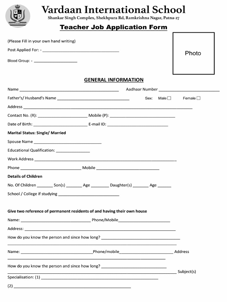 Teacher Job Application Form-1 | PDF