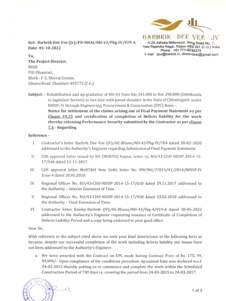 Contractor Letter No. 929-A - CML | PDF