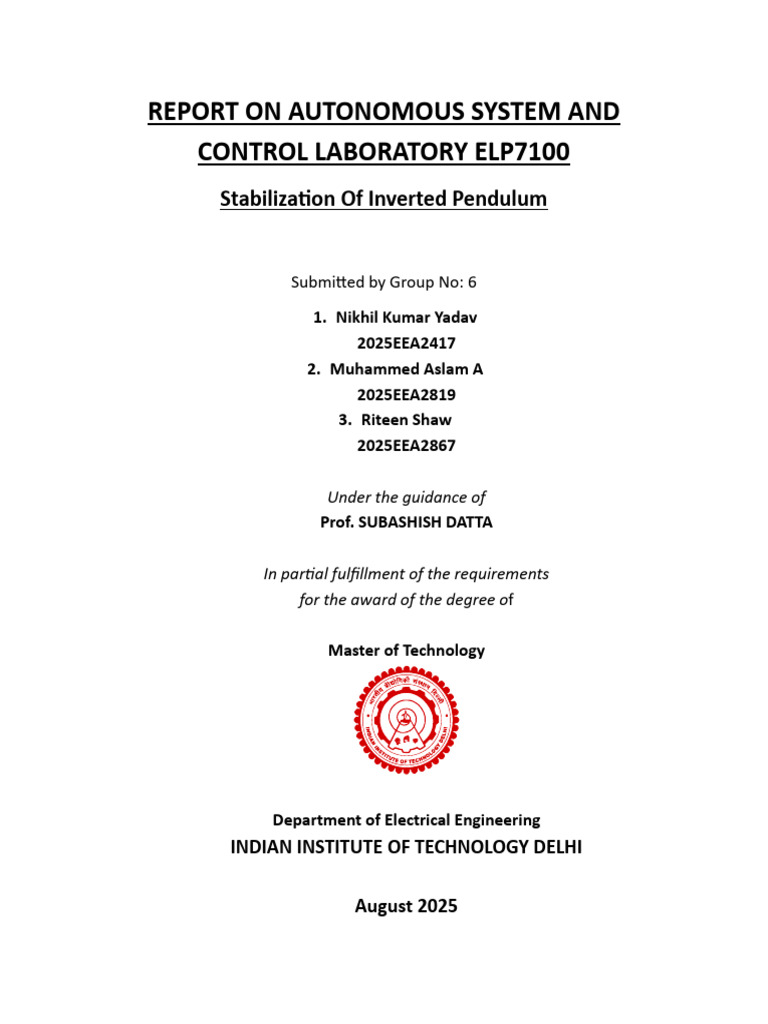 Stabilizing Inverted Pendulum Experiment | PDF | Electrical Engineering ...