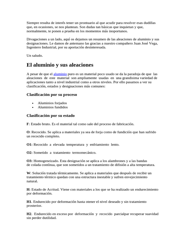 El Aluminio y Sus Aleaciones | PDF | Aleación | Tratamiento a base de calor