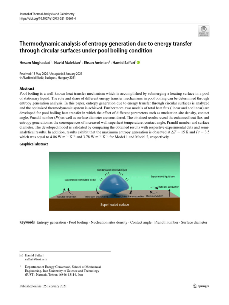 Entropy Generation in Pool Boiling Analysis | PDF | Boiling | Heat Transfer