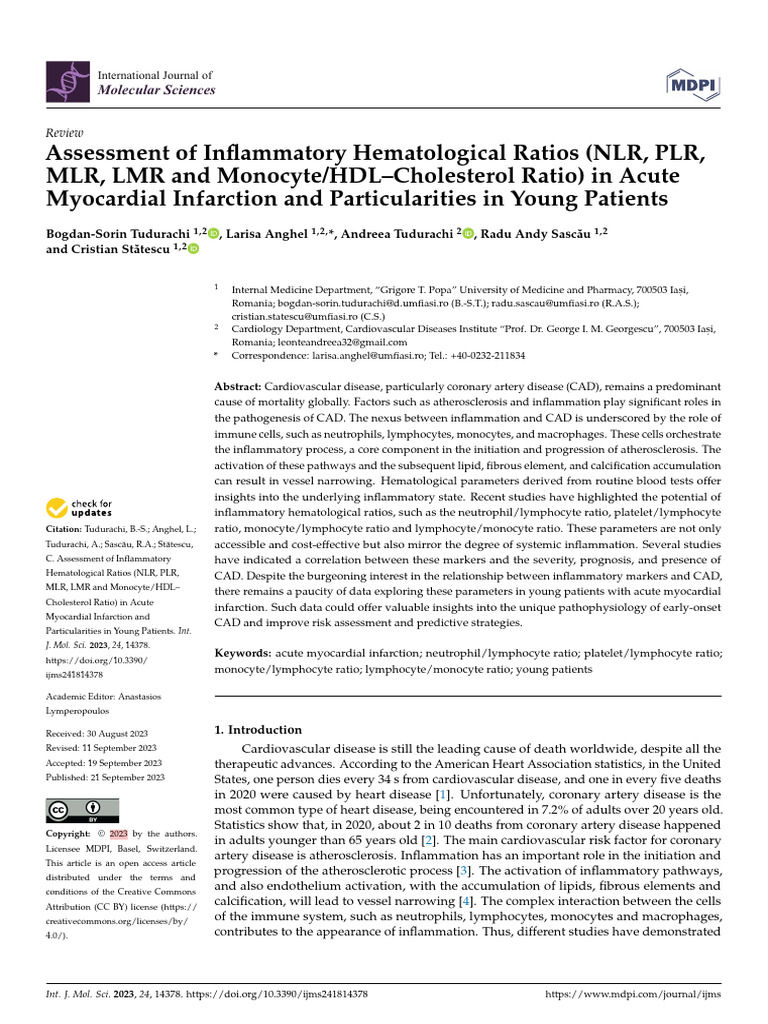 Inflammatory Ratios in Young Myocardial Infarction | PDF | Myocardial ...