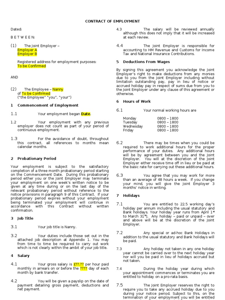 Nanny Share Contract | PDF | Employment | Government