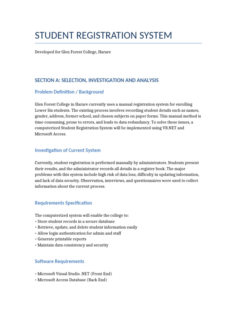 Glen Forest College Student Registration System | PDF | Databases ...