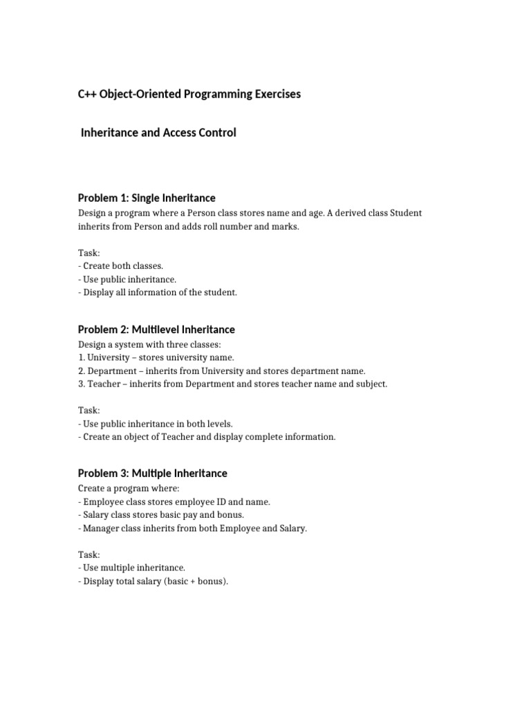 C++ OOP Inheritance Exercises | PDF