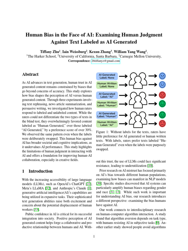 Human Bias Against AI-Generated Text | PDF | Artificial Intelligence ...