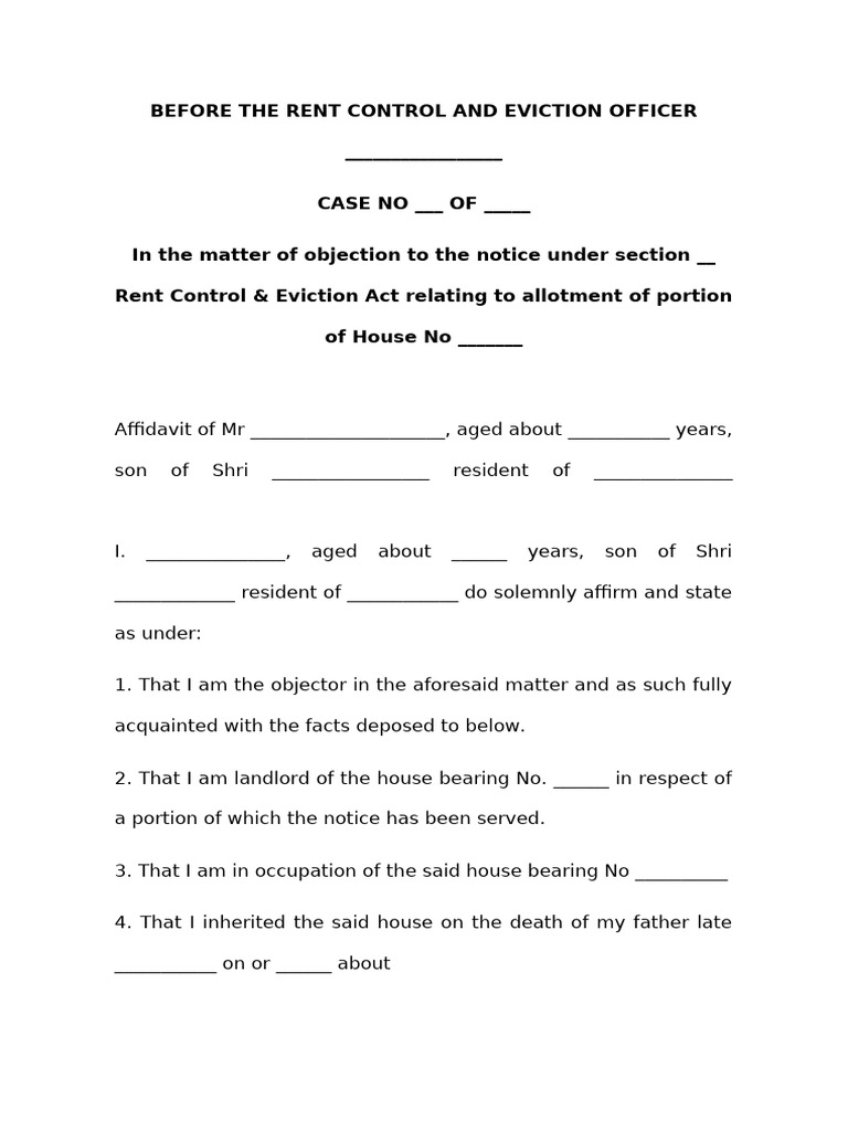 Affidavit With Application, by The Landlord, Occupied The Premises ...