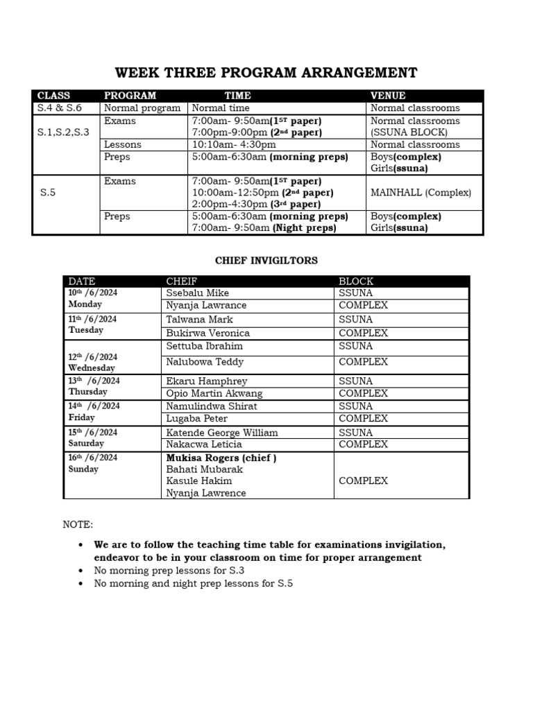 Week 3 Class and Exam Schedule | PDF