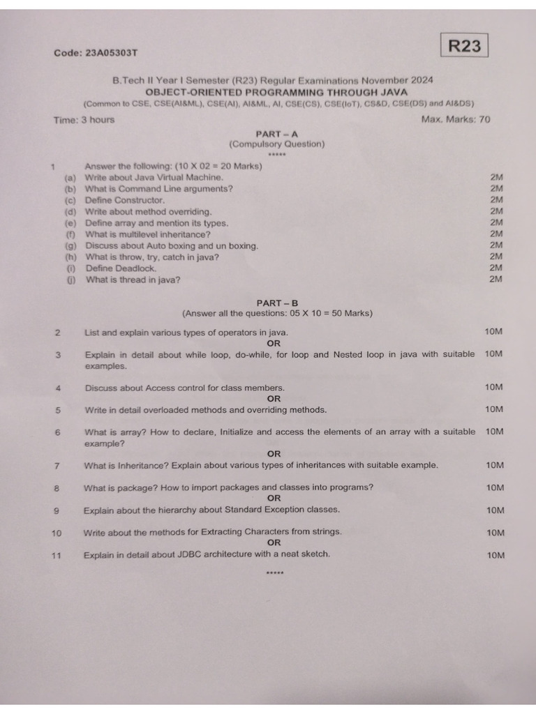OOPTJ R23 PreviousPapers | PDF