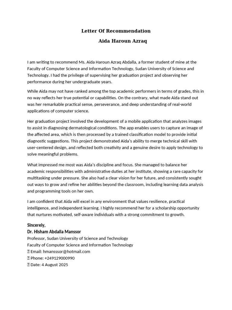 Letter of Recommendation Aida Haroun | PDF