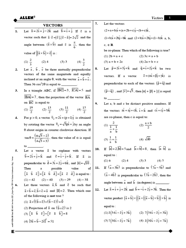 JEE Main 2021 Mathematics: Vectors Solutions | PDF | Euclidean Vector ...