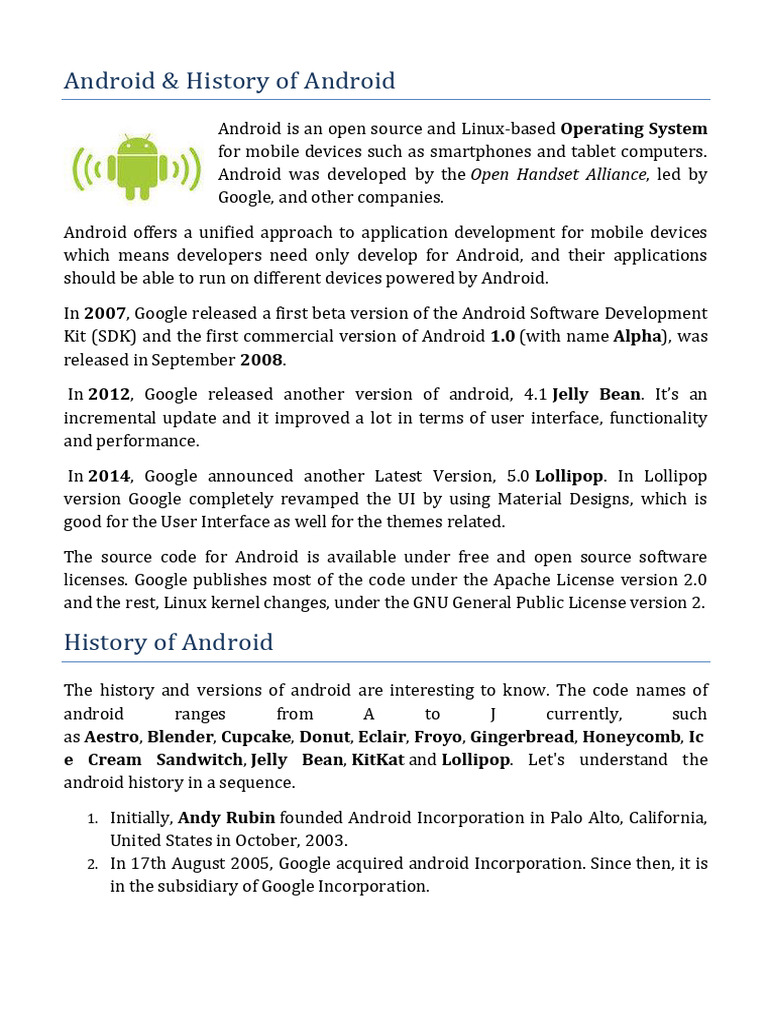 A to Z of Android Versions | PDF | Android (Operating System) | Smartphone