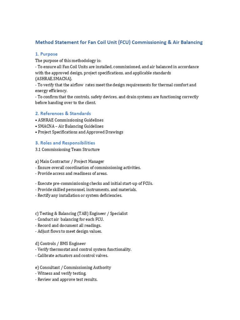 FCU Commissioning & Air Balancing Guide | PDF | Duct (Flow) | Home ...