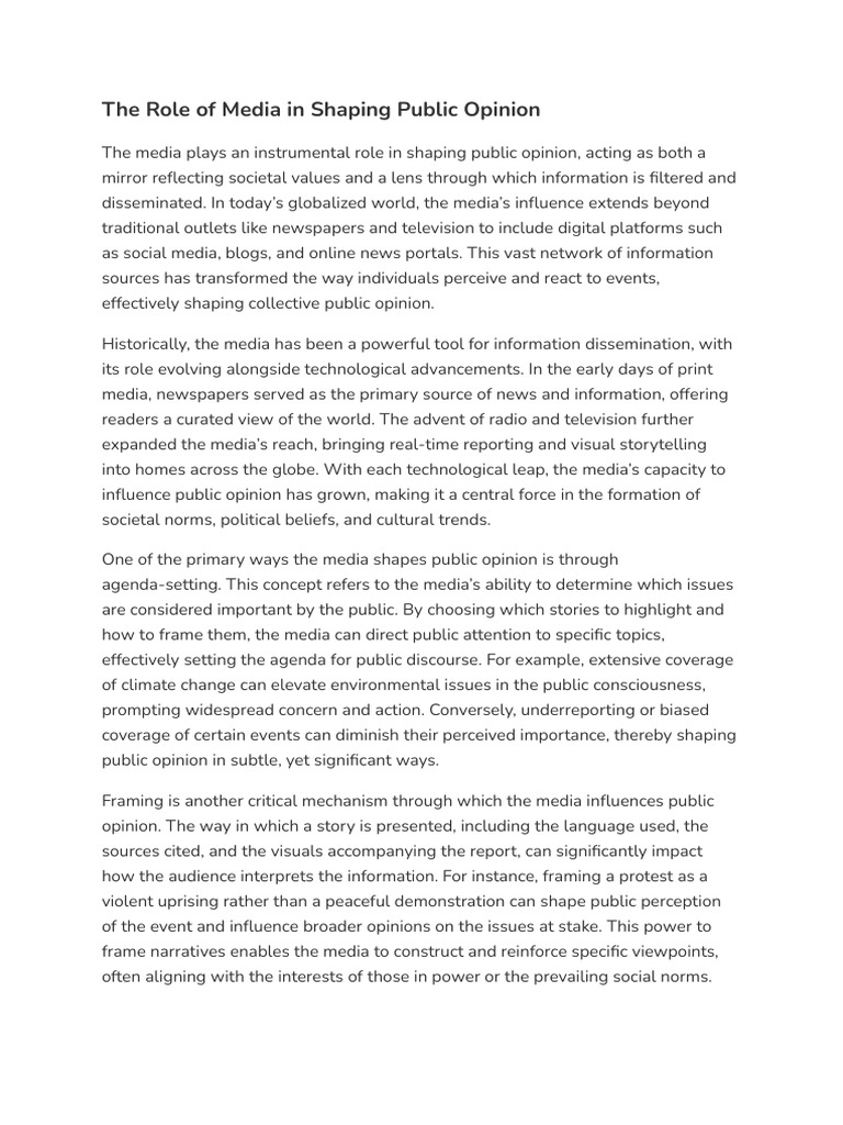 The Role of Media in Shaping Public Opinion PDF Public Opinion
