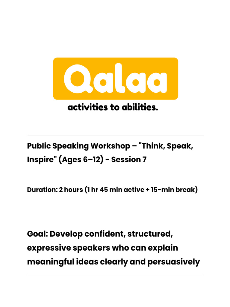 Kids' Public Speaking Workshop Guide | PDF | Public Speaking | Cognition