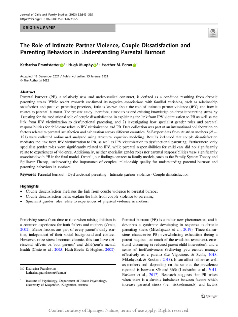 The Role of Intimate Partner Violence Couple Dissa | PDF | Violence ...