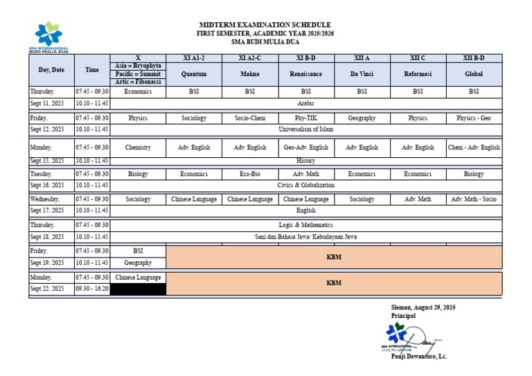 Midterm Examination Schedule 2025 - 2026 | PDF | Science | Liberal Arts ...