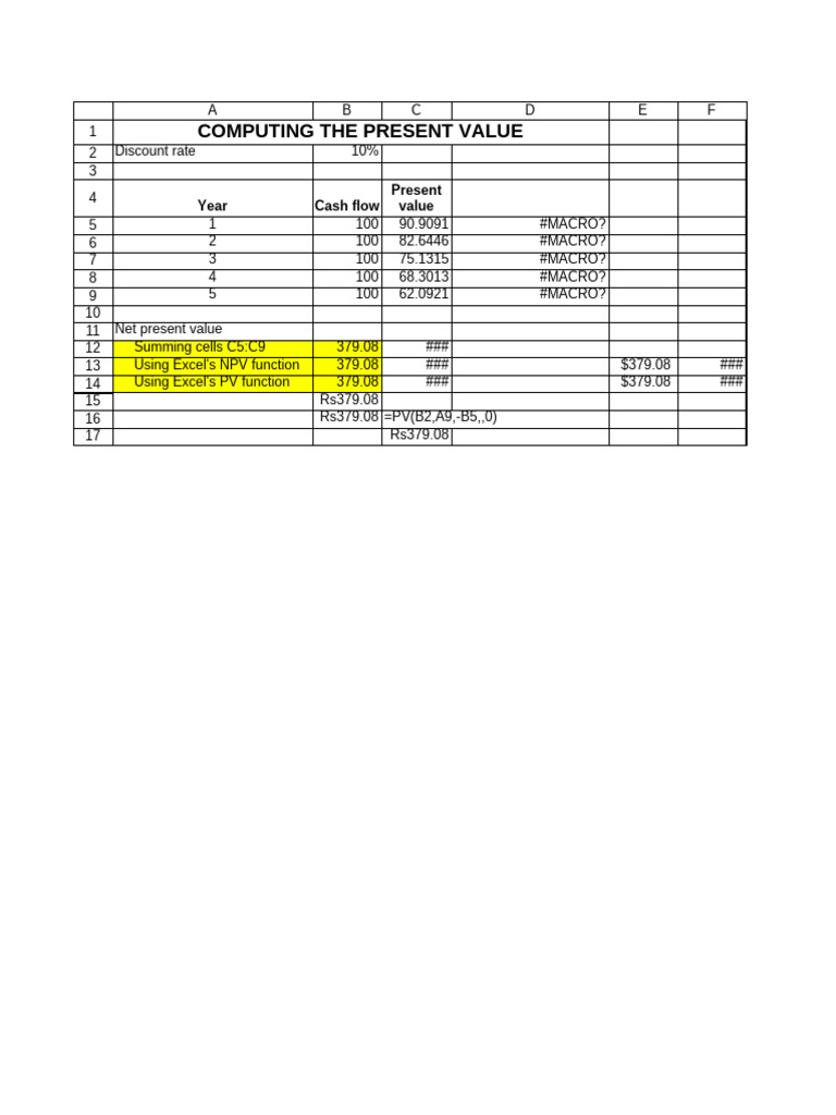 Present Value and NPV Calculations in Excel | PDF | Net Present Value ...