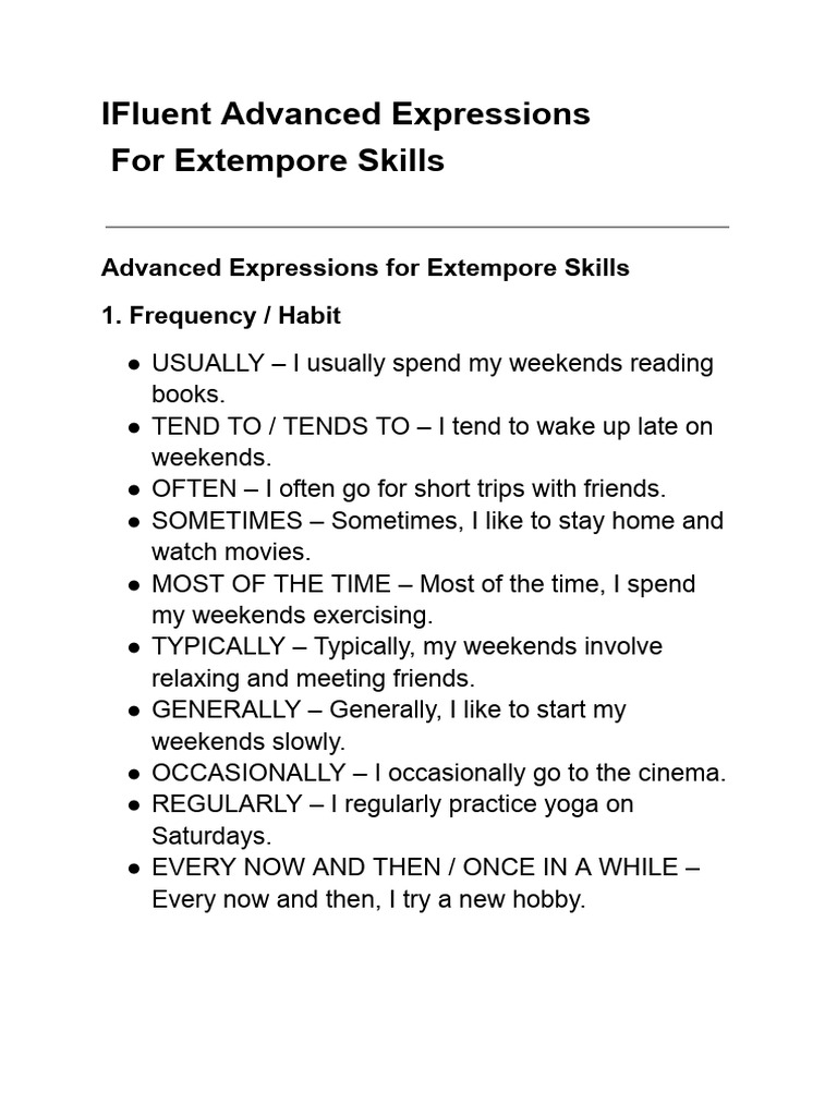Advanced Expressions for Extempore Skills | PDF | Psychological ...