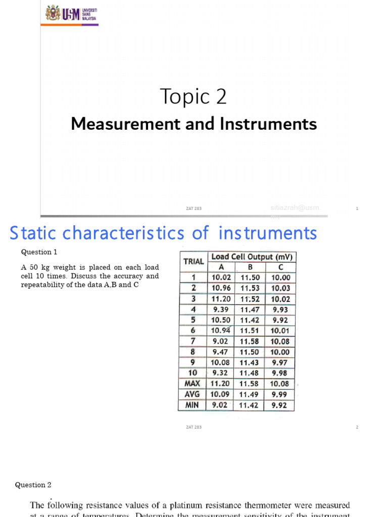 Accuracy and Characteristics of Instruments | PDF | Coefficient Of ...