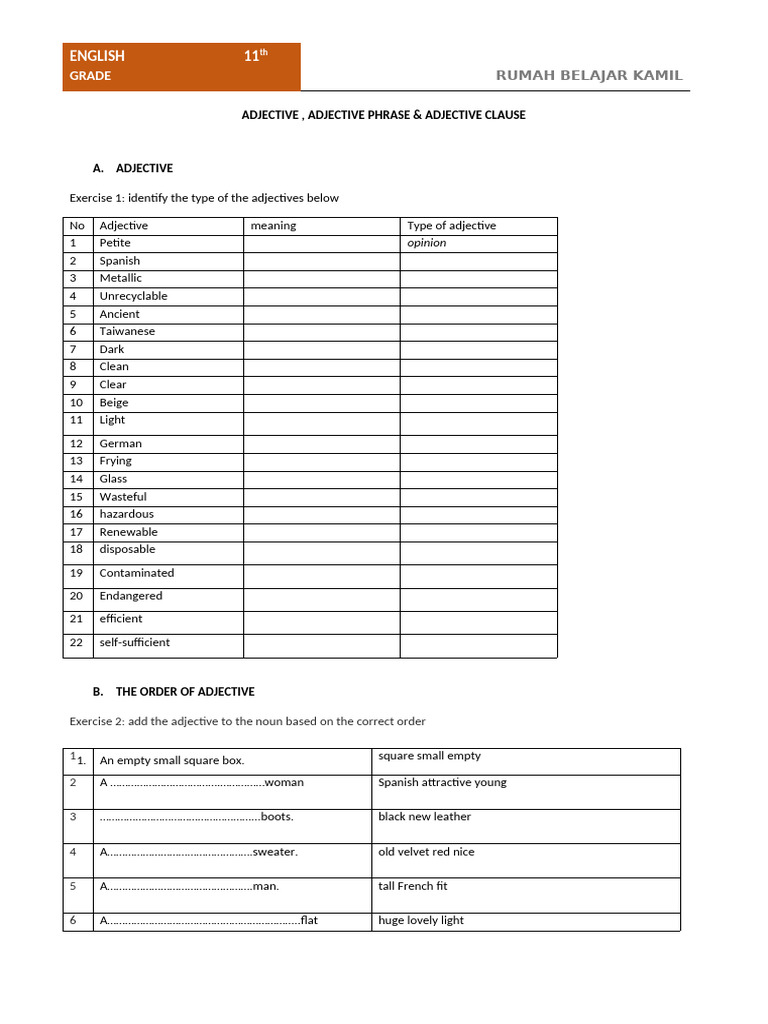 Adjectives and Their Usage in English | PDF | Adjective | Syntax