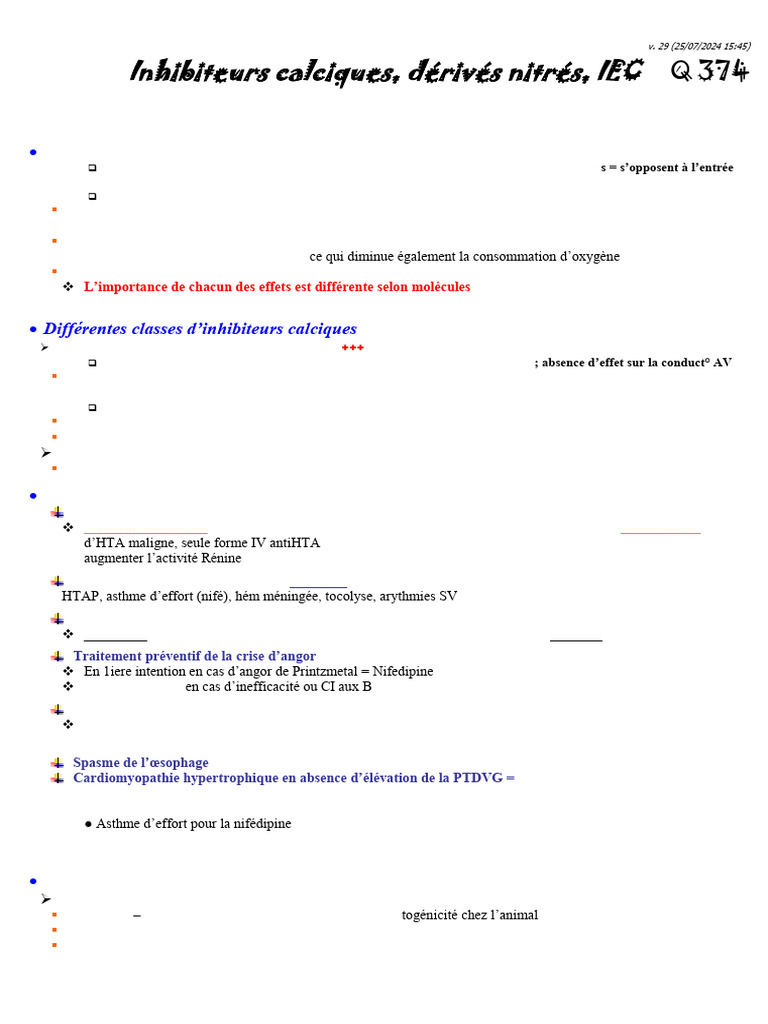 Inhibiteurs calciques et dérivés nitrés usages et effets PDF — free download